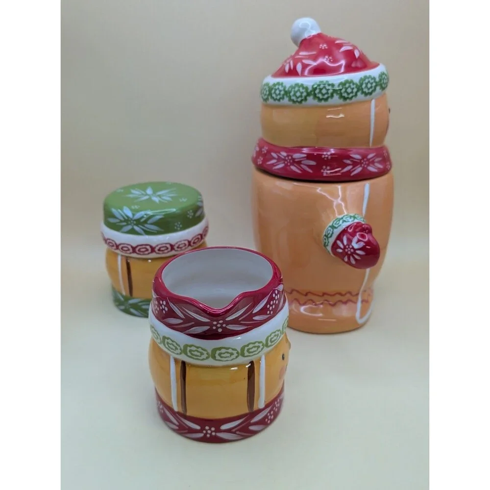 Temp-tations Gingerbread Man Cookie Jar Creamer Sugar Bowl Set Christmas Holiday